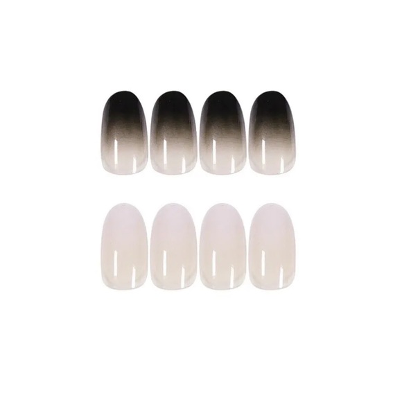 Long Oval Fake Press On Nails Decor Nails Full Cover French White Black Gradient - Picture 2 of 7